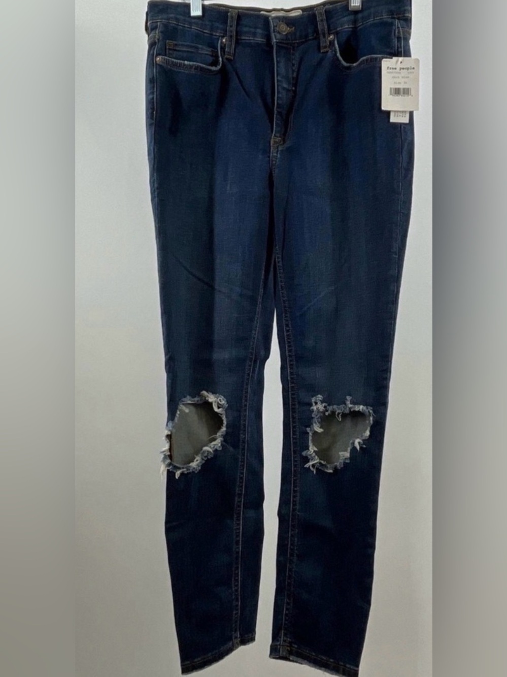 Free People Dark Blue Distressed Skinny Jeans NWT Size 30